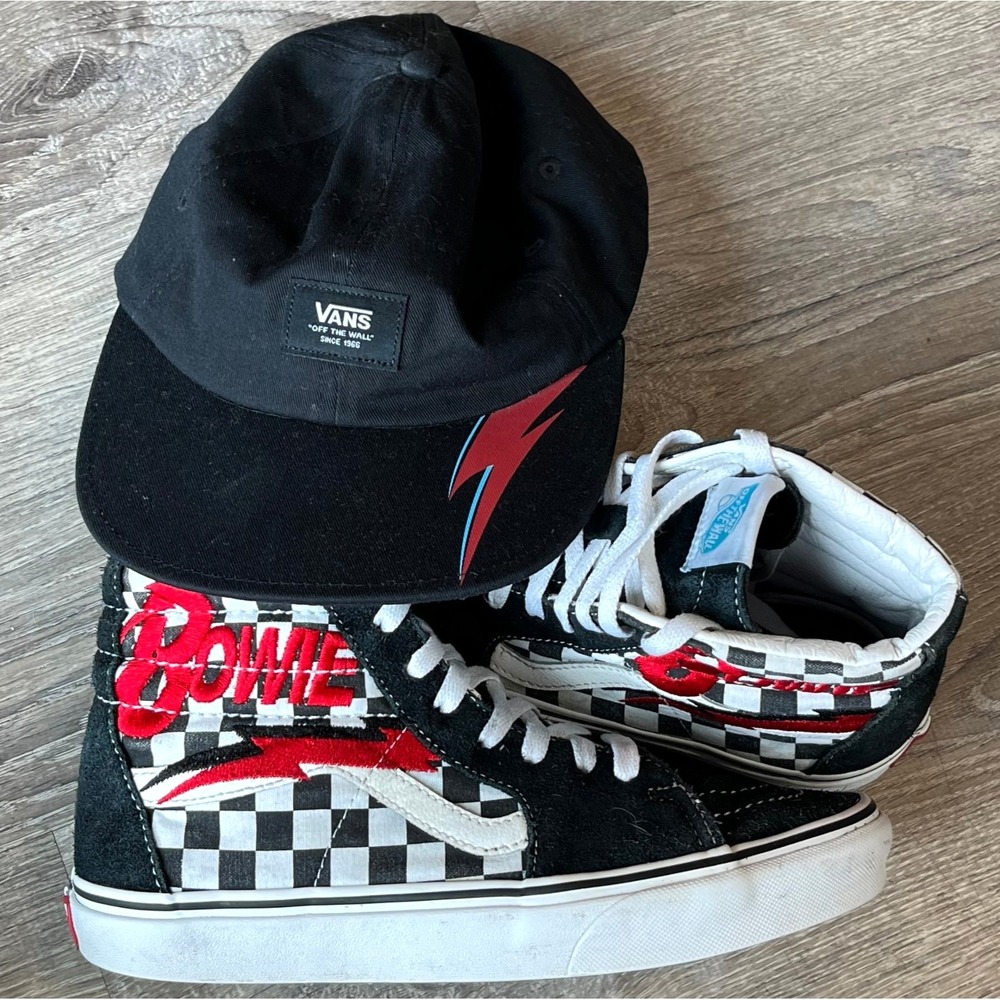Vans x David Bowie Sk8-Hi Diamond Dogs Sneakers Women 8 M6.5 UK 5.5 + Bowie Hat!
